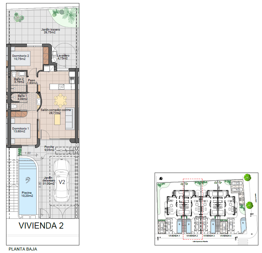 Bungalow de 2 dormitorios en Pilar de la Horadada